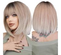 Wig Short Straight Ombre Blonde Wig For Women Daily Party Fashion Black Hair Wigs With Fluffy Bangs Wigs(MW1055-1)