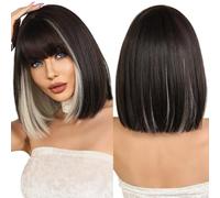 Wig Short Straight Ombre Blonde Wig For Women Daily Party Fashion Black Hair Wigs With Fluffy Bangs Wigs(D123-1)