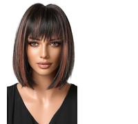 Wig Short Wine Red Bob Wigs For Women With Thick Bangs Heat Resistant Wig(LC2080-1)