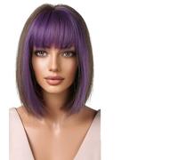 Wig Short Wine Red Bob Wigs For Women With Thick Bangs Heat Resistant Wig(LC2080-7)