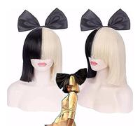 Wig Sia Costume Wig 2 Tone Half Blonde Black Bob Wig with Black Bow Premium Quality Synthetic Hair SIA Cosplay Wigs, Holiday Gifts for Anime Fans