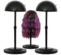 Wig Stand 2PCS Black Adjustable Height Plastic Wig Head Stand Portable Wig Holder Stands Non-Slip Wig Head Holders Sturdy for Multiple Wigs and Hats Styling Drying Display