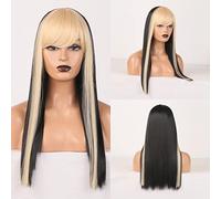 Wig Synthetic Afro Kinky Curly Orange Color Natural Wave Long Wig For Black White Women High Temperature Fiber Hair Grey Wigs For Women (Color : Blackgold Bangs, Stretched Length : 18Inches)