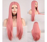 Wig Synthetic Afro Kinky Curly Orange Color Natural Wave Long Wig For Black White Women High Temperature Fiber Hair Grey Wigs For Women (Color : Pink Straight, Stretched Length : 20Inches)