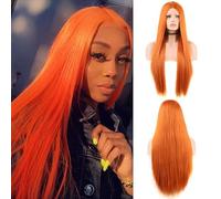 Wig Synthetic Afro Kinky Curly Orange Color Natural Wave Long Wig For Black White Women High Temperature Fiber Hair Grey Wigs For Women (Color : White, Stretched Length : 26Inches) (Orange Straight 2