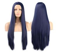 Wig Synthetic Afro Kinky Curly Orange Color Natural Wave Long Wig For Black White Women High Temperature Fiber Hair Grey Wigs For Women (Color : Dark Blue, Stretched Length : 24Inches)
