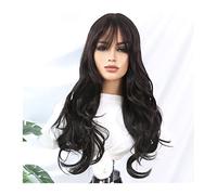 Wig Synthetic Lace Wigs For Women 28Inch Long Wavy Small Area Lace Wigs With Bangs Heat Resistant Fiber Black Color Full Mechanism Wigs Grey Wigs For Women