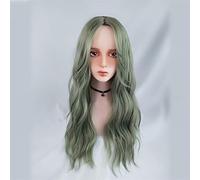 Wig Synthetic Wig Distributed The Middle Of The Big Waves Women'S Gray-Green Cosplay Wig Grey Wigs For Women (22 Inch)