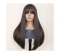 Wig Synthetic Wigs For Women 26Inch Long Straight Wigs With Bangs Heat Resistant Fiber Wigs Full Mechanism For Daily And Cosplay Grey Wigs For Women (Brown)