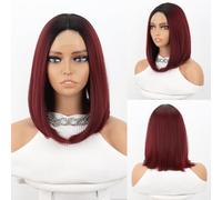 Wig, Tri-Color Short Bob Wig with Lace Front & Heat-Resistant Synthetic Fibers(Sprinkle red)