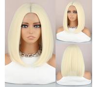 Wig Tri-Color Short Bob Wig with Lace Front & Heat-Resistant Synthetic Fibers(White)