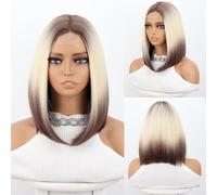 Wig Tri-Color Short Bob Wig with Lace Front & Heat-Resistant Synthetic Fibers(White coffee)