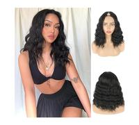 Wig V Part Bob Wigs Natural Wave Wig Black Short Bob Wavy Synthetic Wig for Black Women Curly Bob Wig Half Wigs No Leave Out Wigs for Women(16inches)