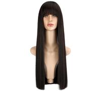 Wig Wig Women's Long Straight Hair With Elastic Mesh Fluffy Natural Artificial Hair High Temperature Chemical Fiber Wig Daily Wigs(B)