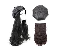 Wig With Bangs Hat Wig Long Curly Hair Synthetic Hat Wig Adjustable Hat With Hair Natural Hair Extension Ladies Short Wig Straight Wavy Hair Hat with Hair Attached for Women(Color:A)