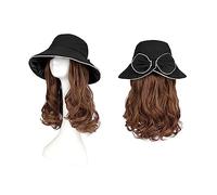 Wig With Bangs Hat Wig Sun Hat Wig 18 Inch Wavy Curly Synthetic Wigs Natural Hat With Hair Wig Attached Hair Extension Cap With Hair Hat with Hair Attached for Women(Color:3)