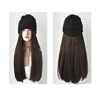 Wig With Bangs Hat Wig Synthetic Long Straight Wigs With Knitted Hats For Girl Womem Beautiful Warm Hat Wigs Knitted Autumn Winter Cap Wig Hat with Hair Attached for Women(Color:2)