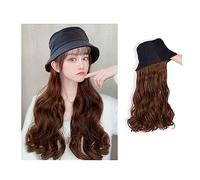 Wig With Bangs Hat Wig Synthetic Wig For Women Natural Wavy Black Brown Hair Connection With Black Fisherman Hat For Girls Hat with Hair Attached for Women(Color:AT63-2)