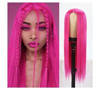 Wig With Bangs Pink Synthetic Lace Wigs Long Silk Straight Wig With Middle Part Soft Pink With Natural Hairline High Temperature Fibe pelucas de mujer pelo humano