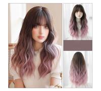 Wig With Bangs Women's Gradient Pink Wavy Wig Long Curly Wavy Wig Natural Look Synthetic Heat Resistant Fiber Wig Suitable For Daily Party Use pelucas de mujer pelo humano