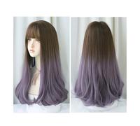Wig With Bangs Women's Gradient Purple Wavy Wig Long Curly Wavy Wig Natural Look Synthetic Heat Resistant Fiber Wig Suitable For Music Festivals, Theme Parties And Dates pelucas de mujer pelo humano