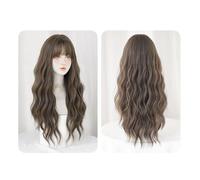 Wig With Bangs Women's Natural Brown Wavy Wig Long Curly Wavy Wig Natural Look Synthetic Heat Resistant Fiber Wig Suitable For Weddings, Concerts And Dates pelucas de mujer pelo humano
