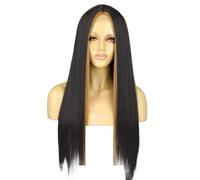 Wig woman middle parted long straight hair chemical fiber hair set black vegan pick dye blonde straight hair head set