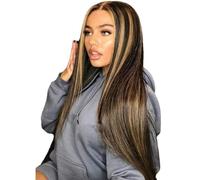 Wig woman wig middle parted long straight hair pick dye brown gradient chemical fiber head covering