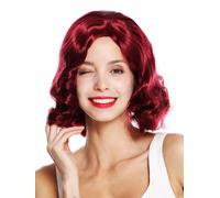 Wig Women 20s Swing Charleston Chicago Center Part Wavy Garnet Red
