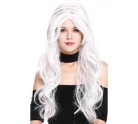 Wig Women Carnival Halloween Very Long Wavy Gray White Mix Center Parting