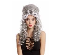 Wig Women Halloween Baroque Long Curly Updo Silver Gray Highlights