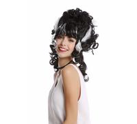 Wig Women Halloween Frankenstein Beehive Updo Black White Highlights