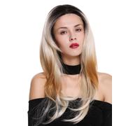 Wig Women Lace-Front Long Straight Part-Mono Ombre Black Blonde Mix