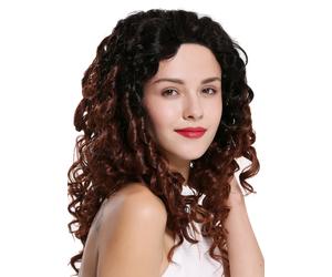 Wig Women Lace-Front Long Voluminous Curls Ombre Balayage Black Auburn