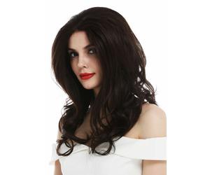 Wig Women Lace-Front Long Wavy Voluminous Dark Brown