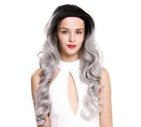 Wig Women Lace-Front Movie Start Long Curly Wavy Ombre Black Gray