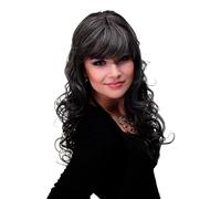 Wig Women Ladies Long Curly Dark Gray Melange Bangs Stranded M-103