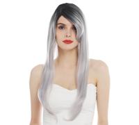 Wig Women Long Straight Ombre Black Gray Parting Wig