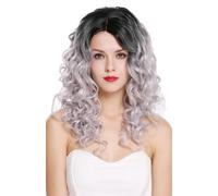 Wig Women Long Volume Parting Curls Ombre Black Silvery Gray