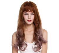 Wig Women Long Wavy Bangs Balayage Copper Brown Pink Cosplay H1800