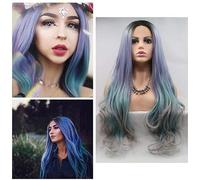 Wig Women Natural Mixed Gradient Color Wave r Synthetic Lace Front Wig Long Curly Synthetic Long Wavy Natural Wave Cosplay Girl Party Fancy Dress Daily Use,Actor,Internet Star, Anchor/A ( Color : A )