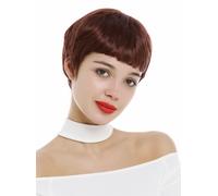 Wig Women Very Short 60s Pixie Cut Short Hairstyle Bangs Red Rust Brown