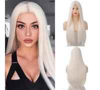 Wig Women's Front Lace Mid-length Straight Hair White Cosplay Role-playing Wig 70cm(Brown)