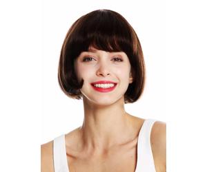 Wig Women's Human Hair Short Bob Straight Bangs Medium Brown Brown VK-57-HH-6