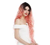 Wig Women's Lace Front Long Curls Beach Wave Voluminous Ombre Brown Pink
