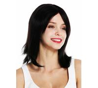 Wig Women's Long Bob Shoulder-Length Straight Parting Black Clavi Lob