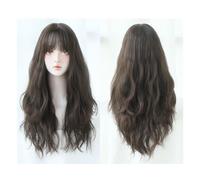 Wig Women's Long Brown Black Wig, Wavy Curly Wig Women's Full Bangs Synthetic Wig 24 Inch, Suitable For Daily Party Hairwigs