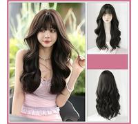 Wig Women'S Long Hair Black Brown 62Cm Chemical Fiber Simulation Wig Big Wave Full Head Cover Long Curly Hair