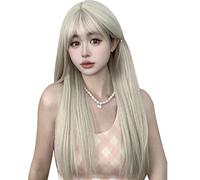 Wig Women'S Long Hair Full Headband Straight Hair Natural Age Reduction Simulated Platinum Wig
