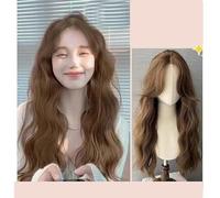 Wig Women'S Long Hair Middle Parted Warm Tea Brown Long Curly Hair Lace Water Ripple Natural Artificial Hair Full Headgear